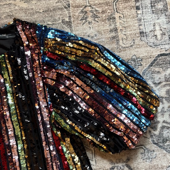 Sparkle sequin puff sleeve top size S - Picture 3 of 6